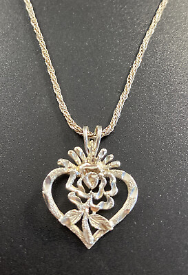 #ad Sterling Heart Pendant Open Work Floral Heart Pendant 925 Italy Chain Necklace $45.00