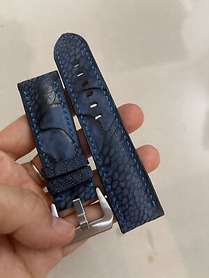 #ad 24mm 22mm Padded Blue Genuine OSTRICH Leg LEATHER SKIN WATCH STRAP BAND $45.00