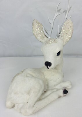 #ad Vintage Christmas Reindeer Deer White Flocked Plastic 9” Antlers Figurine Prop $12.00