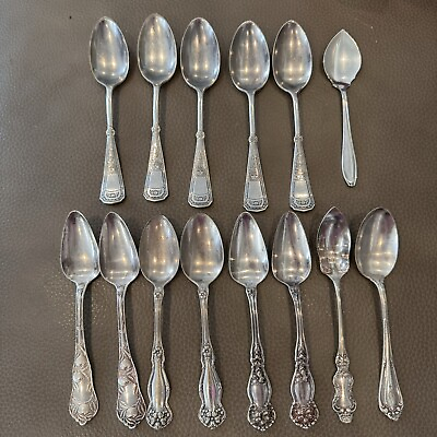 #ad 14 Vintage Roger#x27;s Bros WM Rogers Silverplate Teaspoons Various Patterns Mix Lot $36.55