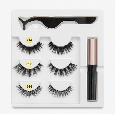 #ad 3 Pairs Magnetic Eyelashes Set with Eyeliner Tweezer Kit False Mink Lashes Black $7.42