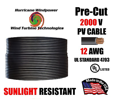 #ad 12 AWG Gauge PV Wire 1000 2000 Volt Pre Cut 15 500 Ft for Solar Installation $175.00
