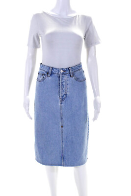 #ad Still Here Womens Knee Length Light Wash Straight Denim Skirt Blue Size 25 $42.69