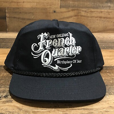 #ad Vintage French Quarter Hat Snapback Baseball Cap Mens Black New Orleans Jazz 90s $30.88