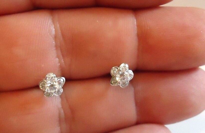 #ad 925 STERLING SILVER STUD EARRING FLOWER DESIGN W .50 CT LAB DIAMONDS 7MM BY 7MM $23.83
