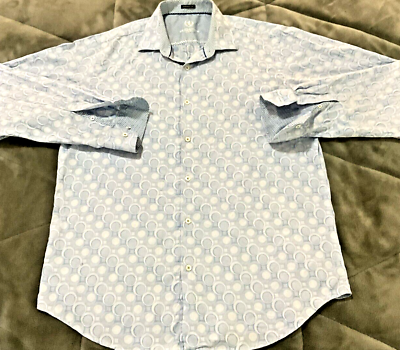 #ad Bugatchi Classic Fit Baby Blue Abstract L S Mens Shirt Medium $24.95