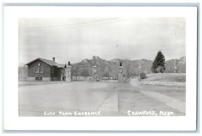 #ad c1940#x27;s City Park Entrance View Crawford Nebraska NE RPPC Photo Postcard $14.98