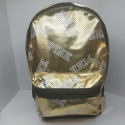 #ad VICTORIA’S SECRET PINK Gold Bling Backpack White logo $39.99