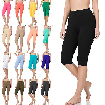 #ad Women#x27;s Seamless Soft Cotton Stretch Basic Capri Knee Leggings Fitness Yoga $10.95