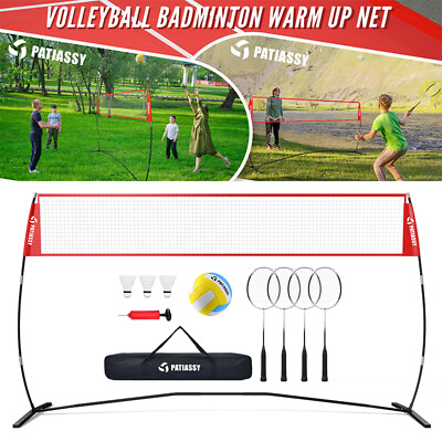 #ad 14ft Portable Freestanding Volleyball Net for Indoor Outdoor Practice Net w Bag $118.57