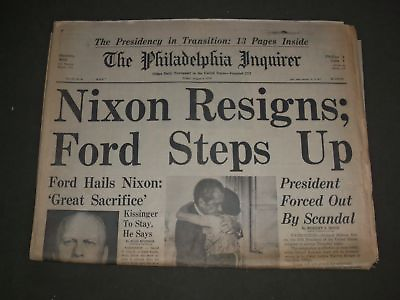 #ad 1974 AUGUST 9 PHILADELPHIA INQUIRER NEWSPAPER RICHARD NIXON RESIGNS NP 3145 $30.00
