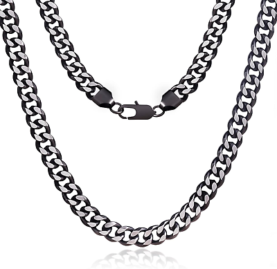 #ad Two Tone Silver Black Blue Chain Necklaces for Men and Women 6Mm 10Mm Hypoaller $31.70
