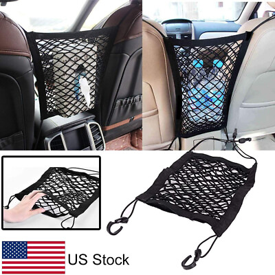 #ad Nylon Black Mesh Cargo Net Auto Car Seat Back Storage Mesh Organizer Holder Hook $8.99