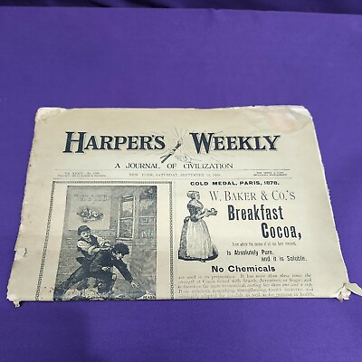 #ad Harpers Weekly Newspaper 1890 No. 1760 Antique Original not repro. shows wear $35.00