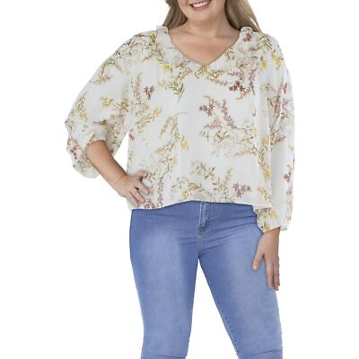 #ad 1.State Womens Floral Print V Neck Bishop Sleeve Pullover Top Blouse BHFO 0976 $8.99