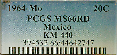 #ad SPECIAL SALE 1964 Mo PCGS MS66RD MEXICO 20c COIN KM#440 PRICED SPECIAL $24.50