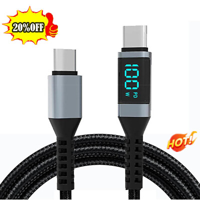 #ad USB C to USB C Cable 5A PD 100W Fast Charging Cord LED Type C Display Access HOT $4.64