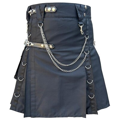#ad Mens Black Utility Kilt Scottish Modern Kilts For Men Gothic Fashion Kilt $49.99