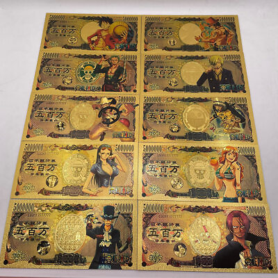 #ad 10pc Japanese Anime one piece Monkey D. Luffy Gold Banknote Collectible Cards $10.00