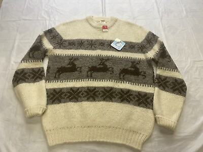 #ad NWT Vintage Brown Bison Wool Knit Sweater Mens Size Large NOS Made In Canada $99.95