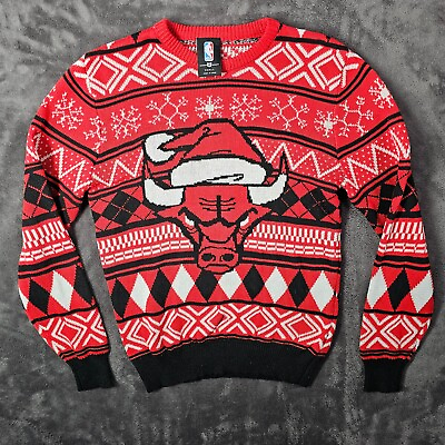 #ad NBA Chicago Bulls Ugly Christmas Sweater Men’s Small Red Black Knit Pullover $14.99