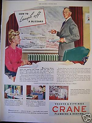 #ad 1946 Crane Plumbing Heating Laugh Off Blizzard Ad $9.99