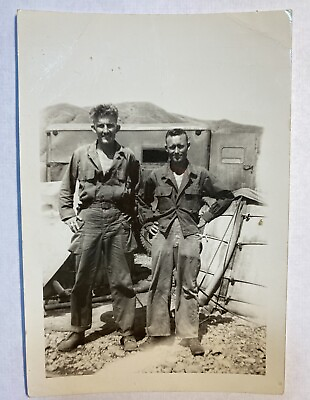 #ad 2 Men Military Old Black White Photo Picture Vintage Dawson Family Found Photo $16.79