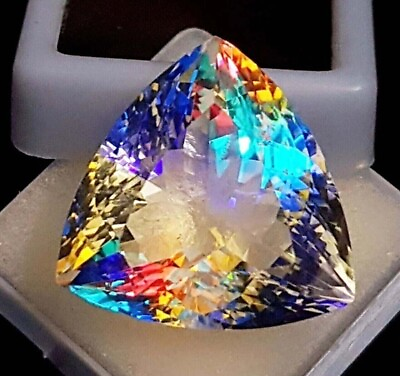 #ad 80 Ct Natural Mystic Topaz Rainbow Color Trillion Cut Certified Gemstone $18.35