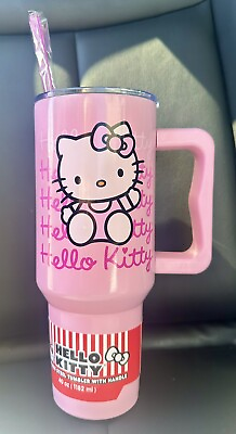 #ad NWT Sanrio Hello Kitty PINK 40oz Tumbler W Handle STANLEY DUPE $39.99