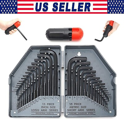 #ad 30Piece Hex Key Allen Wrench Set L Shape with handle SAE and Metric Assortment $12.29