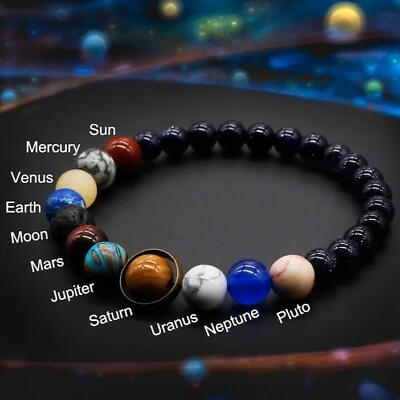 #ad #ad Universe Galaxy the Nine Planets Solar System Blue Sandstone Healing Bracelet $9.90