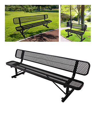 #ad 8FT Outdoor Garden Bench Metal Park Bench for 3 4 People with Backrest Anti Rust $696.99