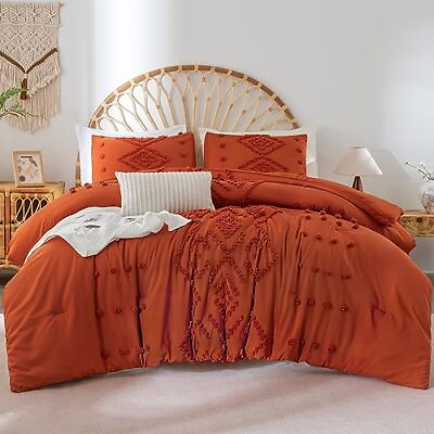 #ad Andency Burnt Orange King Size Comforter Set Boho 3 Pieces Terracotta Shabby ... $78.69