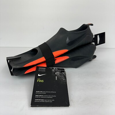 #ad NEW Nike Swim Fins Adult XS 5 7 Black Orange Silicone Short $24.95