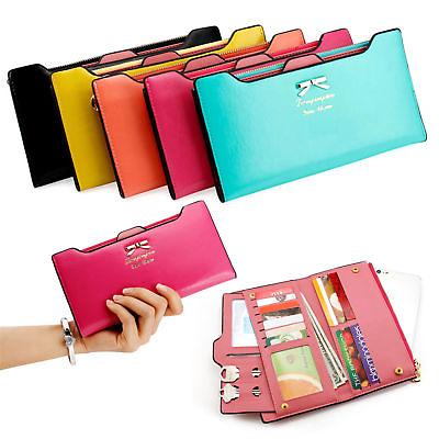 #ad Women Long Leather Thin Wallet Cute Bow Purse Multi ID Credit Card Holder Gift $9.99