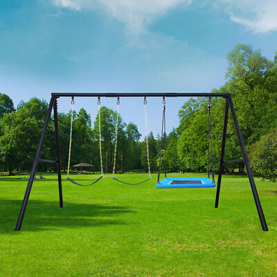 Swing Set Kids Playground Outdoor Playset Quality Comfort Heavy Duty Steel Tubes $370.39