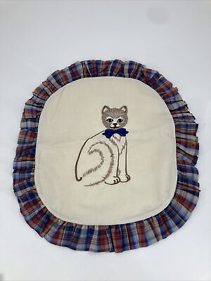 #ad Embroidered CAT Throw Pillow with Ruffle Trim 18quot; x 16.5quot; $8.95