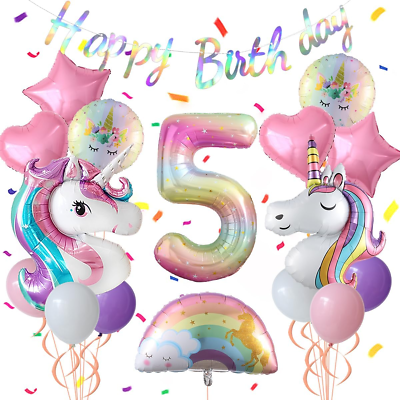 #ad Unicorn 5Th Birthday Party Decorations for Girl Purple Pink Unicorn Party Theme $39.99