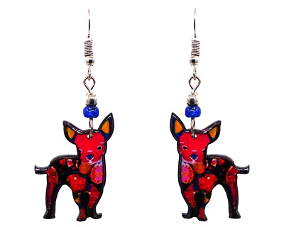 #ad Chihuahua Dog Earrings Pink Floral Pattern Pet Graphic Art Animals Cute Jewelry $13.99
