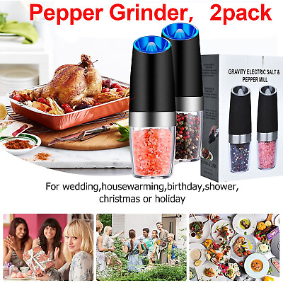 #ad Gravity Electric Pepper and Salt Grinder Set One Hand Operation Flip to Grind PT $21.98