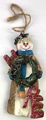 #ad Vintage Snowman Christmas Ornament HOPE w Wreath $14.29