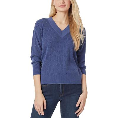 #ad Jones New York Womens Blue Cotton Textured Pullover Top Shirt L BHFO 8060 $18.99