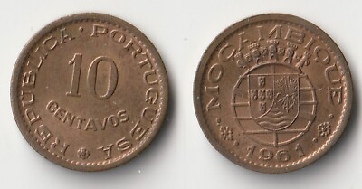 #ad 1961 Mozambique 10 centavos coin $1.50