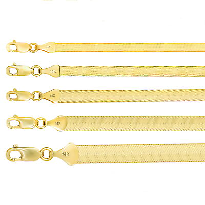 #ad 14K Yellow Gold Solid 3mm 7mm Silky Flat Herringbone Chain Necklace 14quot; 24quot; $279.55