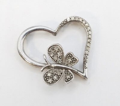 #ad Designer Diamond Sterling Heart Butterfly Silver Pendant 2.83g $19.95
