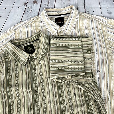 #ad TWO Prana Button Up Shirts Large Lot Long Sleeves Stripes Organic Cotton $38.95