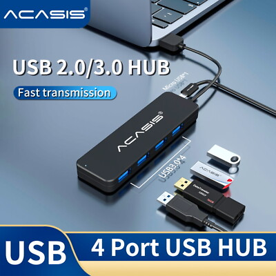 #ad ACASIS 4 Port USB 3.0 Hub 5Gbps Portable Compact for Mac Laptop Desktop Phone $8.99