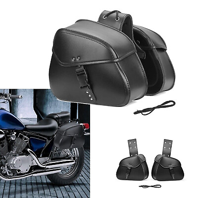#ad Pair PU Leather Motorcycle Saddlebags Throw Over Panniers Side Tool Hanging Bags $60.99