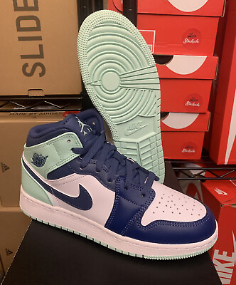 #ad Nike Air Jordan 1 Mid Mystic Navy Blue Mint Foam Shoes 554724 413 554725 413 $149.99