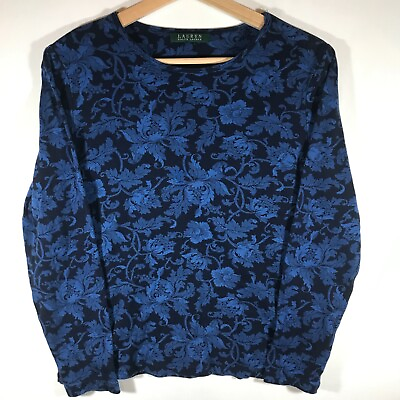 #ad Lauren Ralph Lauren Women#x27;s Large Petite Blue Floral Long Sleeve Shirt Top $20.00